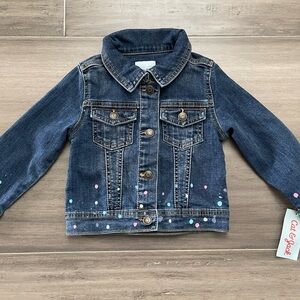 Cat & Jack Toddler Girls “Be Happy” Denim Jean Jacket with Multicolor Dots - 2T